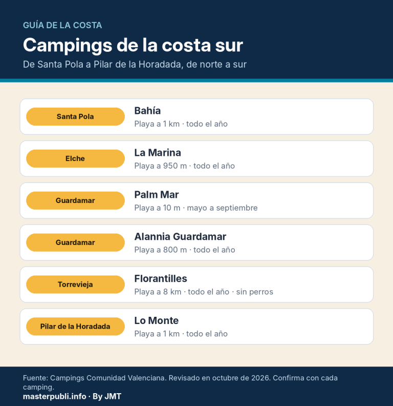 Campings de la costa sur de Alicante, de Santa Pola a Pilar de la Horadada